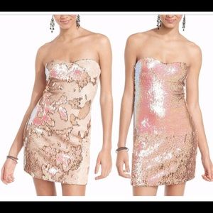 As U Wish Pink Sequin Strapless Neckline Cocktail Dress